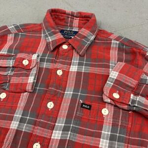 Polo Ralph Lauren Shirt Mens Medium Red Plaid Flannel Long Sleeve Button Pockets
